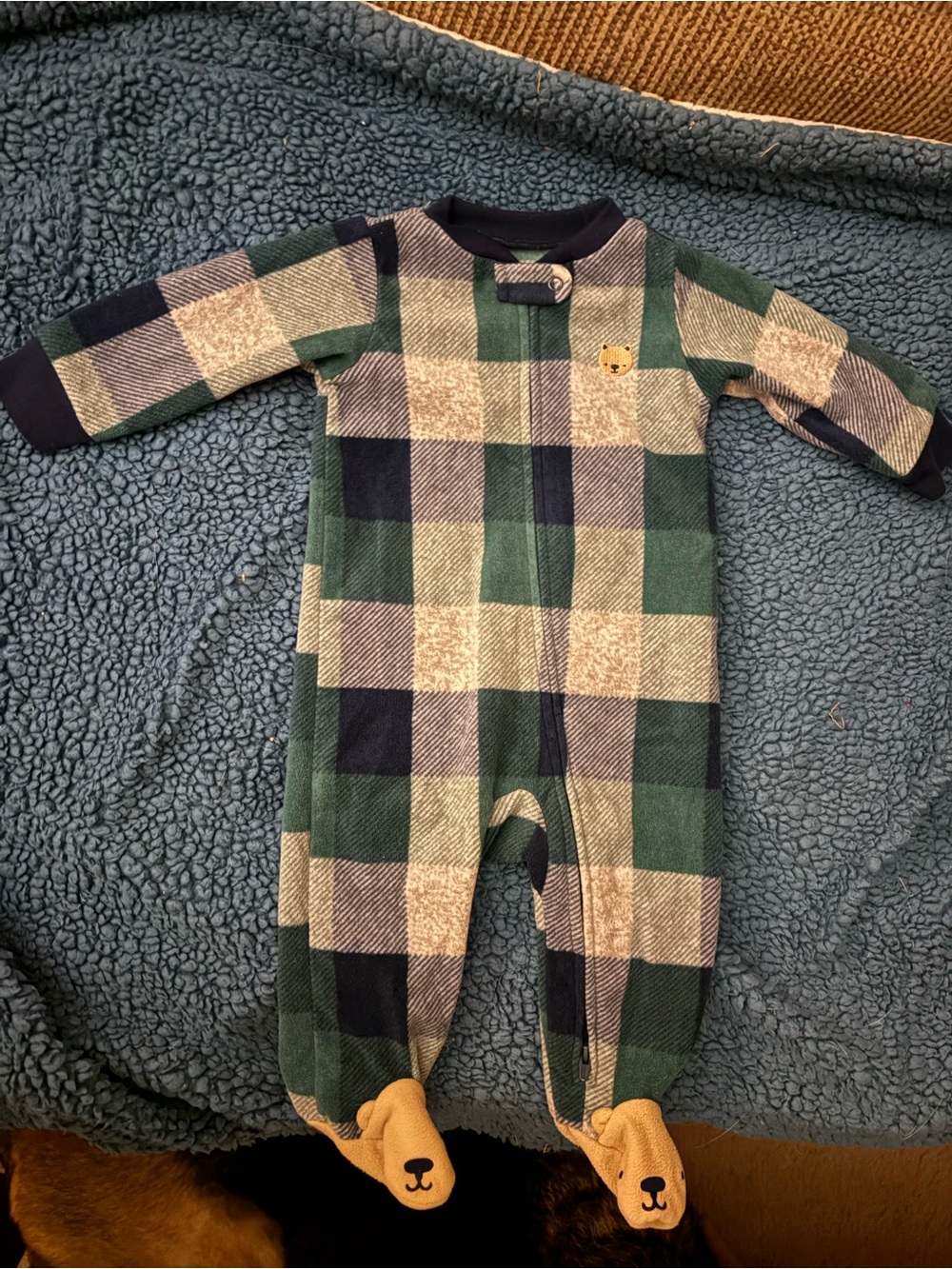 Carter’s Fleece Green and Blue Plaid One-Piece Sleeper Footed Pajamas
